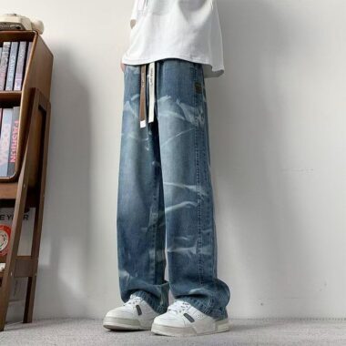 American vintage tie dye loose straight men jeans