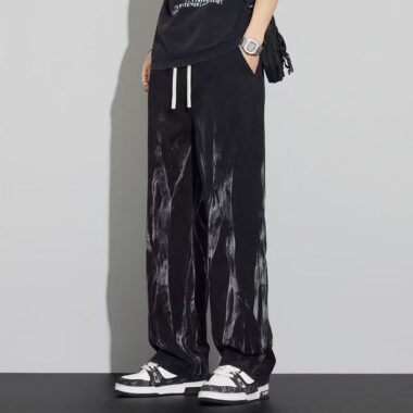 American breathable tie dye loose straight men jeans