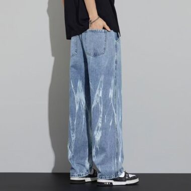 American breathable tie dye loose straight men jeans