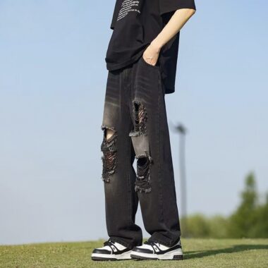 American trendy ripped loose casual spring men jeans