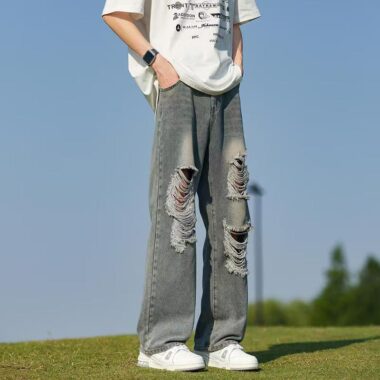 American trendy ripped loose casual spring men jeans