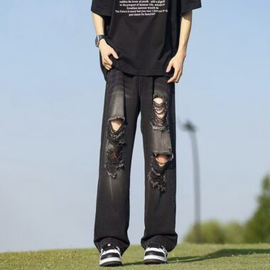 American trendy ripped loose casual spring men jeans