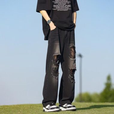 American trendy ripped loose casual spring men jeans