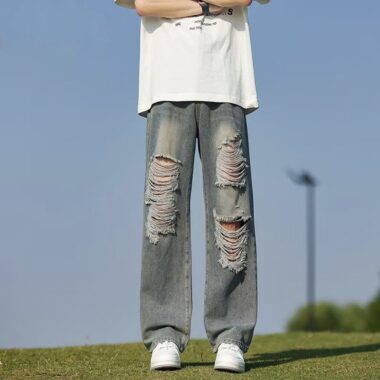 American trendy ripped loose casual spring men jeans