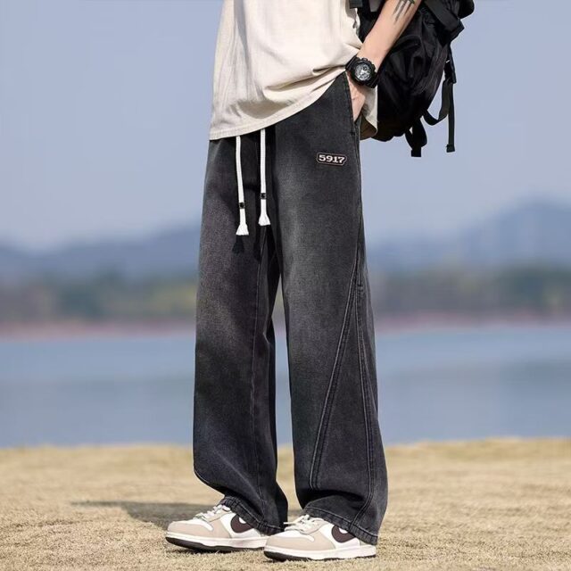 Spring American vintage loose straight casual men jeans