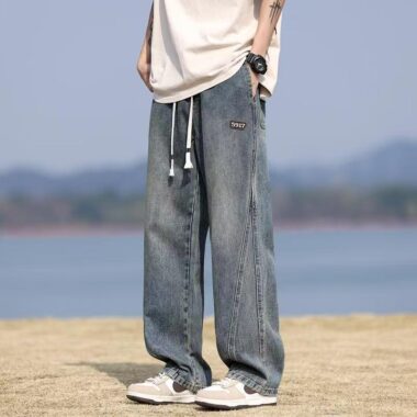 Spring American vintage loose straight casual men jeans