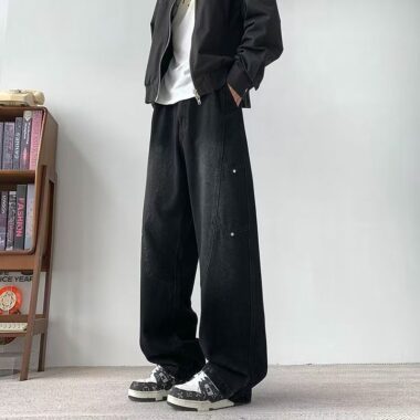 Autumn winter vintage loose straight plus size men jeans