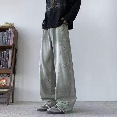 Autumn winter vintage loose straight plus size men jeans