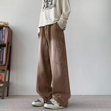 Autumn winter vintage loose straight plus size men jeans