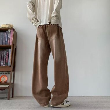 Autumn winter vintage loose straight plus size men jeans