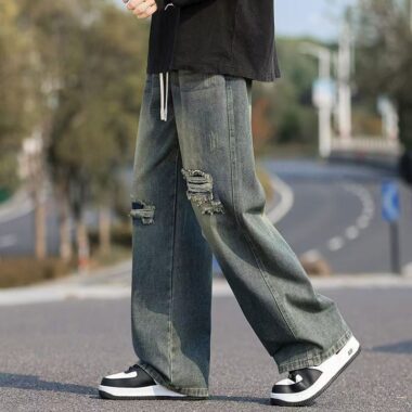 American vintage ripped loose casual men jeans