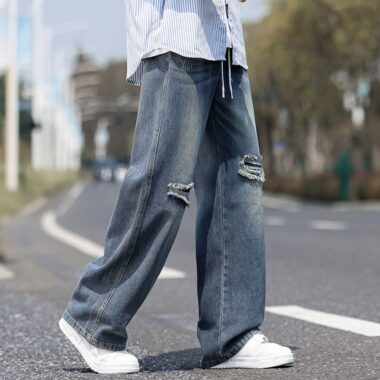 American vintage ripped loose casual men jeans
