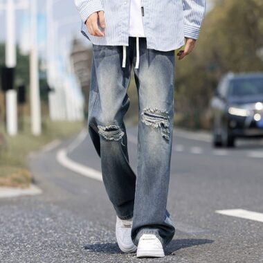 American vintage ripped loose casual men jeans