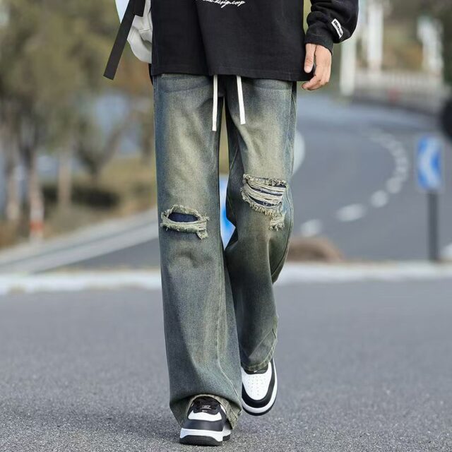American vintage ripped loose casual men jeans