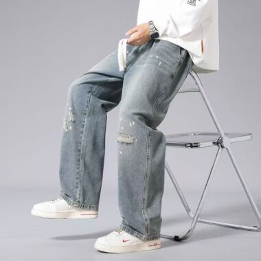 American vintage ripped loose straight men jeans