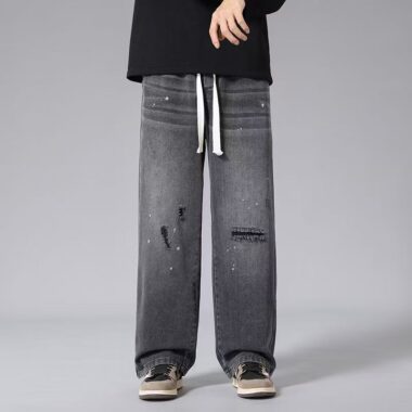 American vintage ripped loose straight men jeans