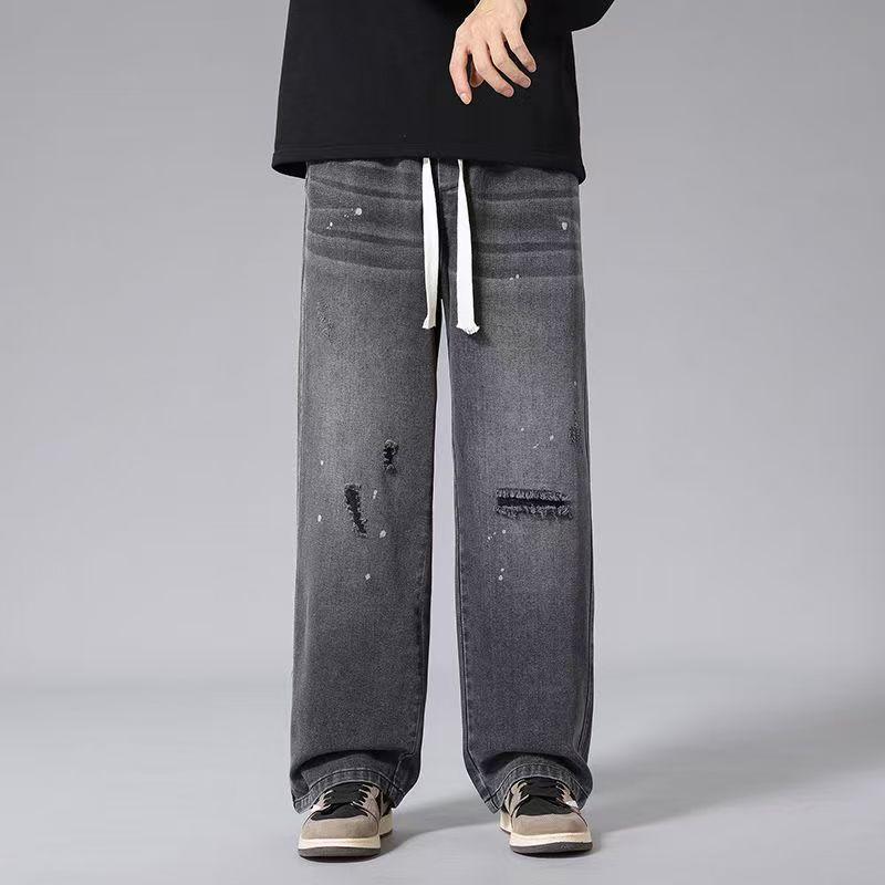 American vintage ripped loose straight men jeans