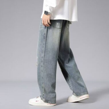 American vintage ripped loose straight men jeans