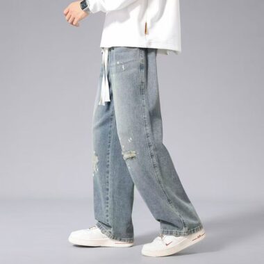 American vintage ripped loose straight men jeans