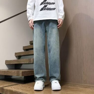 Vintage washed American loose straight men jeans