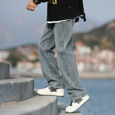 Vintage washed American loose straight summer men jeans