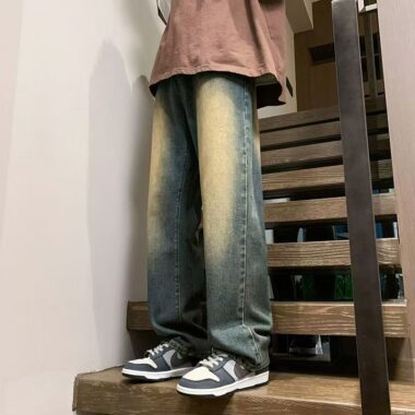 Vintage washed American loose straight men jeans