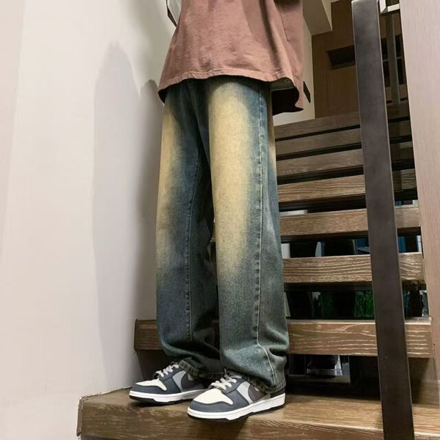 Vintage washed American loose straight men jeans