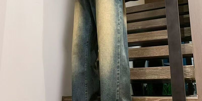 Vintage washed American loose straight men jeans