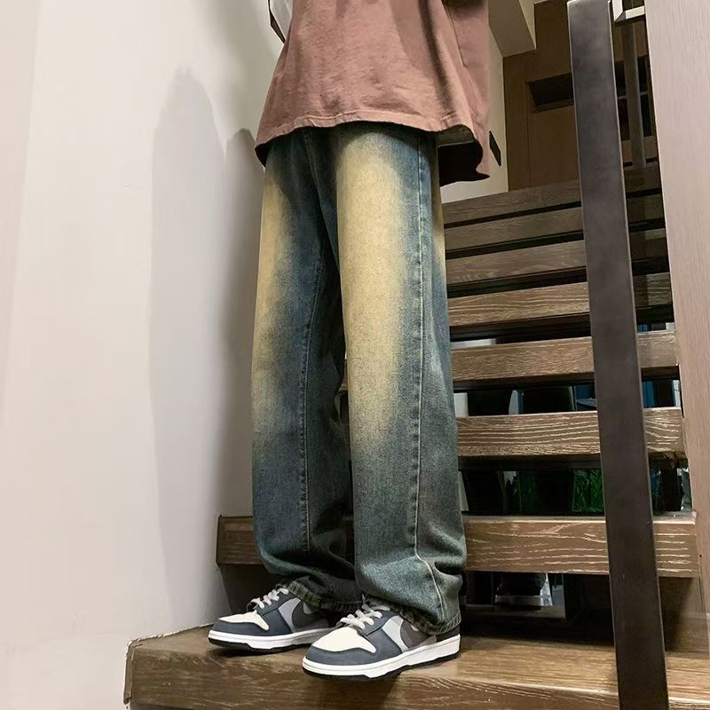 Vintage washed American loose straight men jeans