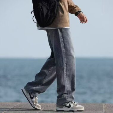 Vintage washed American loose straight summer men jeans