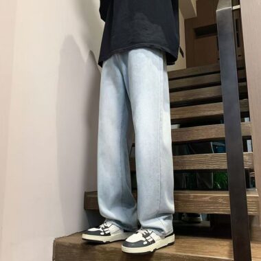 Vintage washed American loose straight men jeans