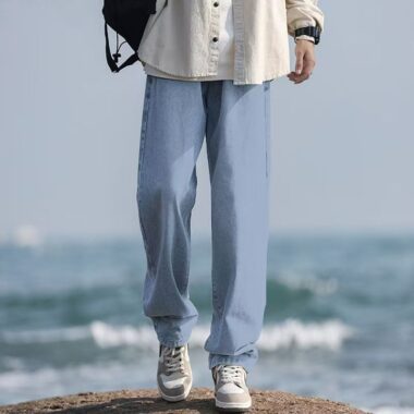 Vintage washed American loose straight summer men jeans