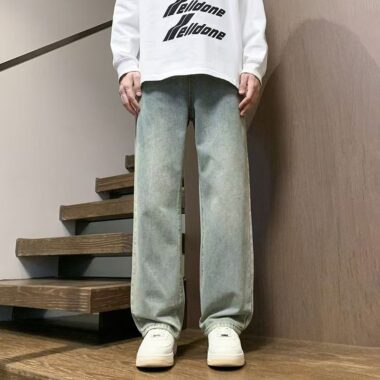 Vintage washed American loose straight men jeans