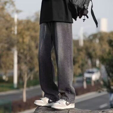 Vintage washed American loose straight summer men jeans