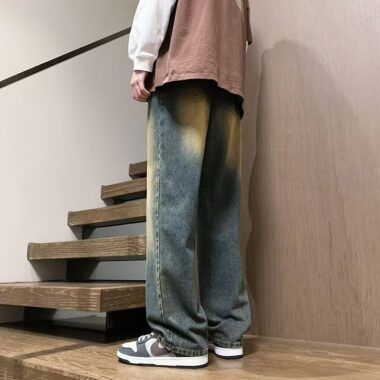 Vintage washed American loose straight men jeans