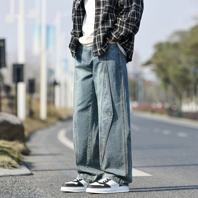 Vintage washed American plus size loose men jeans