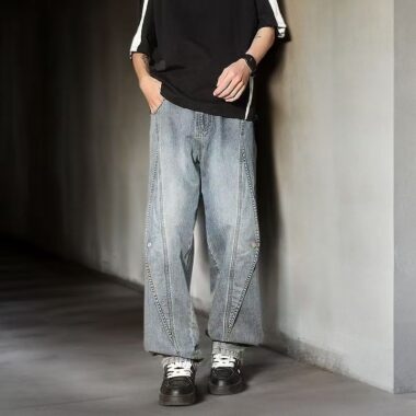 Vintage washed American plus size loose men jeans