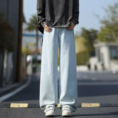 American vintage washed thick winter straight men jeans