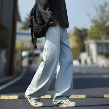 American vintage washed thick winter straight men jeans