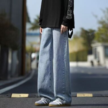 American vintage washed thick winter straight men jeans