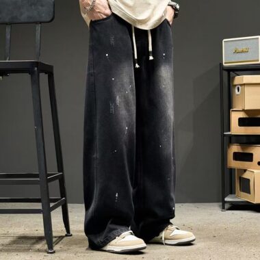 Vintage washed straight wide leg premium men jeans