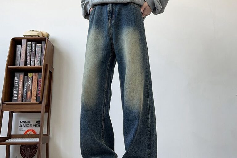 Washed vintage American loose wide leg men jeans