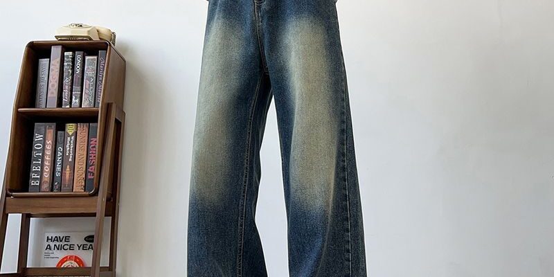 Washed vintage American loose wide leg men jeans