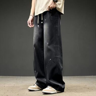 Vintage washed straight wide leg premium men jeans