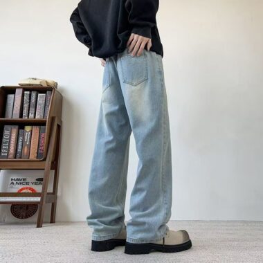 Washed vintage American loose wide leg men jeans