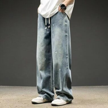 Vintage washed straight wide leg premium men jeans