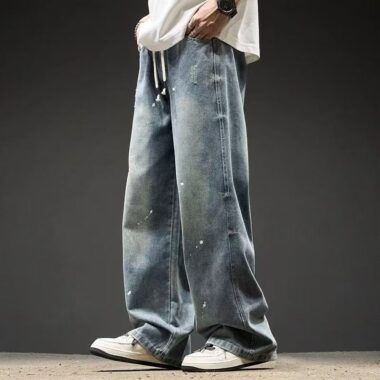 Vintage washed straight wide leg premium men jeans