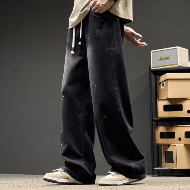 Vintage washed straight wide leg premium men jeans