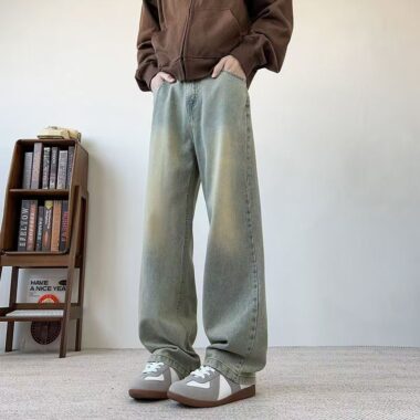 Washed vintage American loose wide leg men jeans