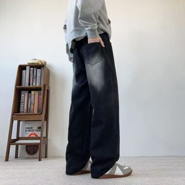Washed vintage American loose wide leg men jeans